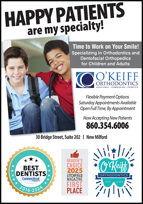 The image shows a flyer with a photograph of two children smiling at the camera, above which there s text that reads Happy Patients Are My Specialty. Below the photo, additional text states Time to Work on Your Smile and provides information about an orthodontic practice specializing in children s dental care. The flyer includes a logo for the business, contact details, and mentions awards such as Best Dentist and Top Orthodontist. There are also badges indicating accreditations like Invisalign Certified Provider and Orthodontic Excellence Award.